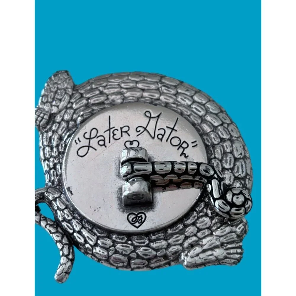 Brighton Silver Tone Rhinestone Alligator Clock Back Later Gator New Battery